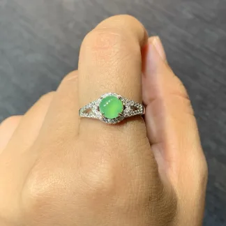 Icy Soft Green Natural Jadeite Cabochon Ring — S925 Silver · No. 294D