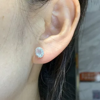 高冰玻璃底天然翡翠蛋面耳钉 S925 银 · 编号 5FEE