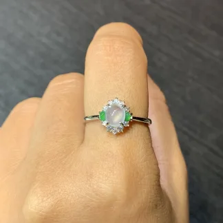 High-Icy Glowing Natural Jadeite Cabochon Ring — S925 Silver · No. A108