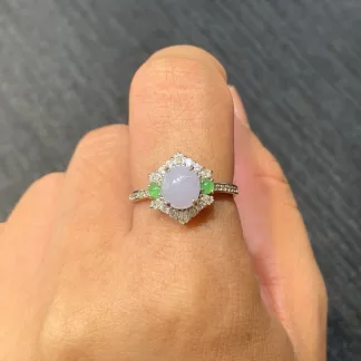 Lavender Natural Jadeite Cabochon Ring — S925 Silver · No. 5C5B
