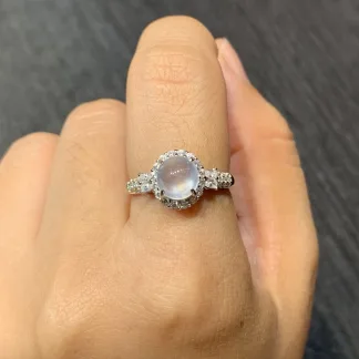 High-Icy Radiant Cabochon Natural Jadeite Cabochon Ring — S925 Silver · No. 9FE7