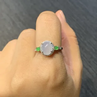 Icy Lavender Natural Jadeite Cabochon Ring — S925 Silver · No. 6CAB