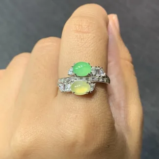 High-Icy Yellow and Green Natural Jadeite Cabochon Ring — S925 Silver · No. 4353