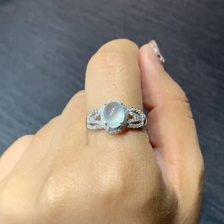 High-Icy Clear Natural Jadeite Cabochon Ring — S925 Silver · No. 0DEB