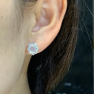 High-Icy Glowing Natural Jadeite Cabochon Stud Earrings — S925 Silver · No. A794