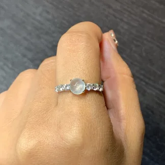High-Icy Glowing Natural Jadeite Cabochon Ring — S925 Silver · No. 8326