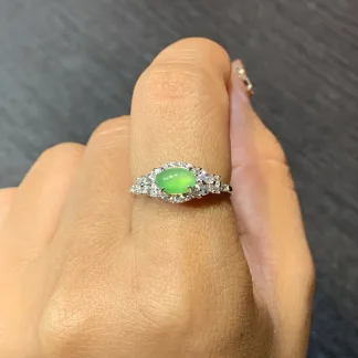 High-Icy Soft Green Natural Jadeite Cabochon Ring — S925 Silver · No. 9055