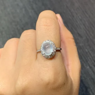 High-Icy Glowing Natural Jadeite Cabochon Ring — S925 Silver · No. 19F3