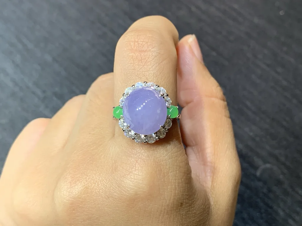 Lavender Natural Jadeite Cabochon Ring — S925 Silver · No. 54D3 (photo 5)
