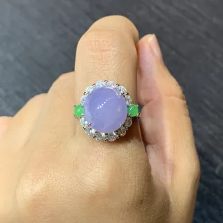 Lavender Natural Jadeite Cabochon Ring — S925 Silver · No. 54D3 (photo 5)