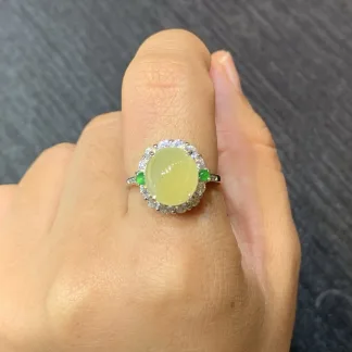High-Icy Honey Yellow Natural Jadeite Cabochon Ring — S925 Silver · No. 63FB (photo 5)