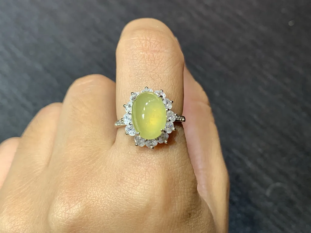 High-Icy Honey Yellow Natural Jadeite Cabochon Ring — S925 Silver · No. 6747 (photo 5)