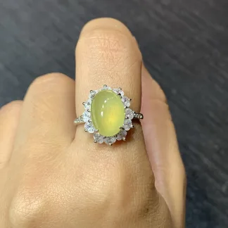 High-Icy Honey Yellow Natural Jadeite Cabochon Ring — S925 Silver · No. 6747 (photo 5)
