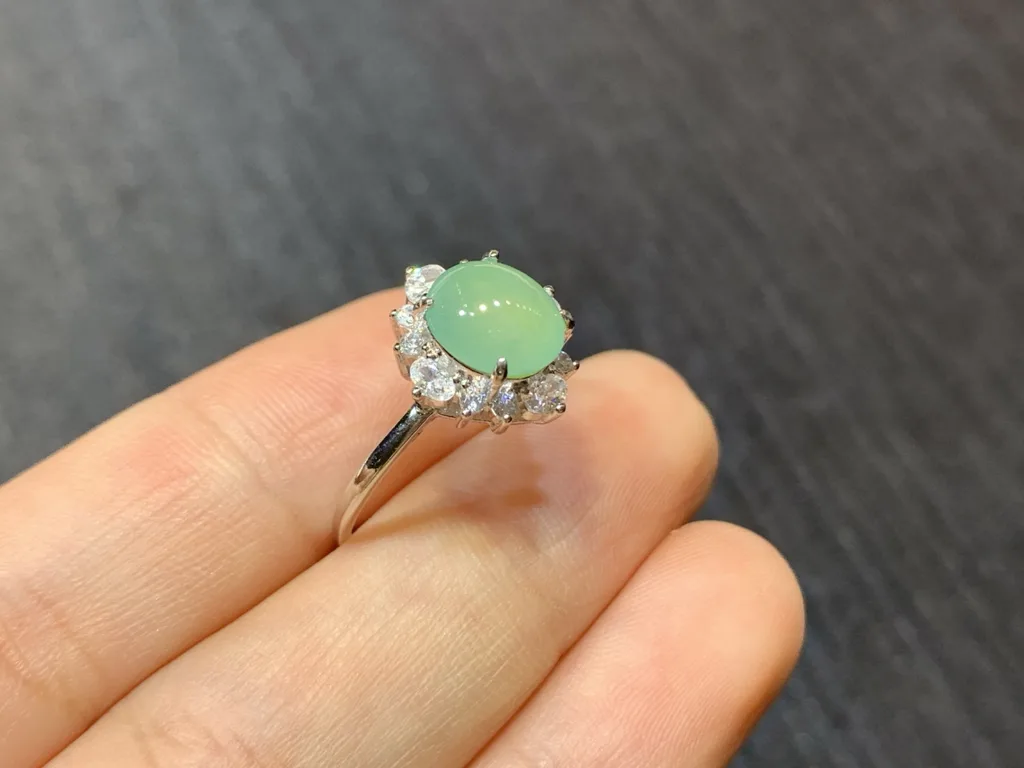 High-Icy Clear Natural Jadeite Cabochon Ring — S925 Silver · No. 3078 (photo 4)