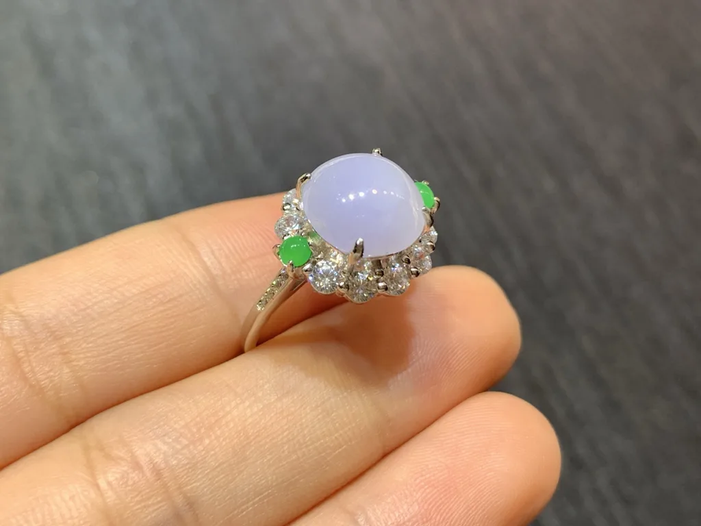 Icy Lavender Natural Jadeite Cabochon Ring — S925 Silver · No. 3670 (photo 4)