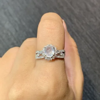 High-Icy Glowing Natural Jadeite Cabochon Ring — S925 Silver · No. E68A (photo 5)