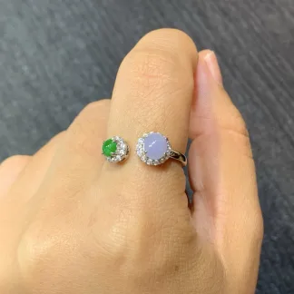 Lavender and Green Natural Jadeite Cabochon Ring — S925 Silver · No. 1EA0 (photo 5)