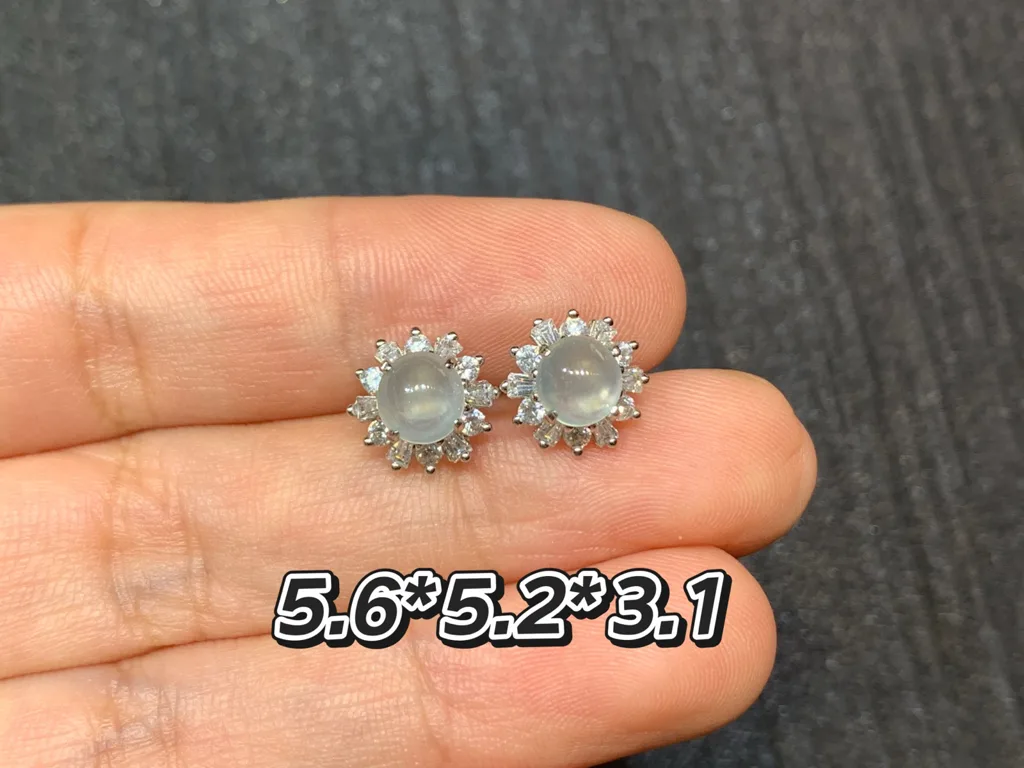 High-Icy Glowing Natural Jadeite Cabochon Stud Earrings — S925 Silver · No. D89C (photo 1)