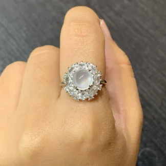 High-Icy Glowing Natural Jadeite Cabochon Ring — S925 Silver · No. 2A8E (photo 5)