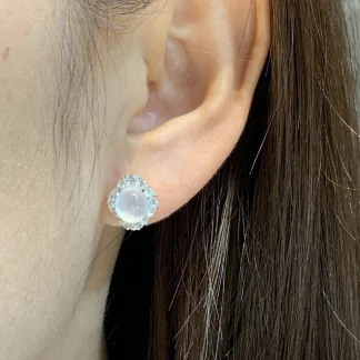 High-Icy Glowing Natural Jadeite Cabochon Stud Earrings — S925 Silver · No. CFF3 (photo 5)