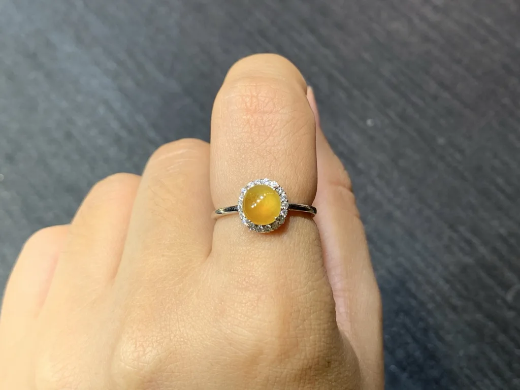High-Icy Honey Yellow Natural Jadeite Cabochon Ring — S925 Silver · No. 74B1 (photo 5)