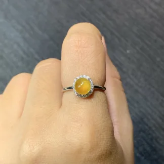 High-Icy Honey Yellow Natural Jadeite Cabochon Ring — S925 Silver · No. 74B1 (photo 5)