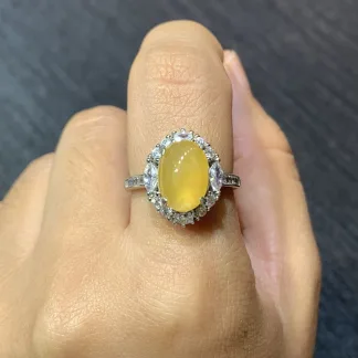 High-Icy Honey Yellow Natural Jadeite Cabochon Ring — S925 Silver · No. 5798 (photo 5)