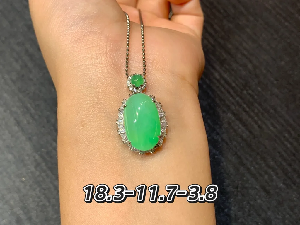 Icy Soft Vivid Green Natural Jadeite Cabochon Pendant — S925 Silver · No. A6A5 (photo 1)