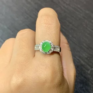 High-Icy Vivid Green Natural Jadeite Cabochon Ring — S925 Silver · No. 9F63 (photo 5)