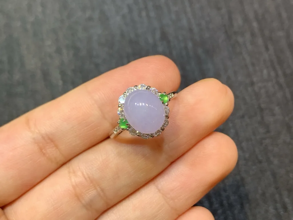 Lavender Natural Jadeite Cabochon Ring — S925 Silver · No. 1AE1 (photo 2)
