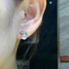 High-Icy Glowing Natural Jadeite Cabochon Stud Earrings — S925 Silver · No. 308F (photo 5)