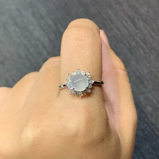 Icy Glowing Natural Jadeite Cabochon Ring — S925 Silver · No. 0D27 (photo 5)