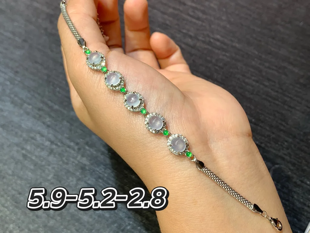 High-Icy Glowing Natural Jadeite Cabochon Bracelet — S925 Silver · No. 9F45 (photo 1)