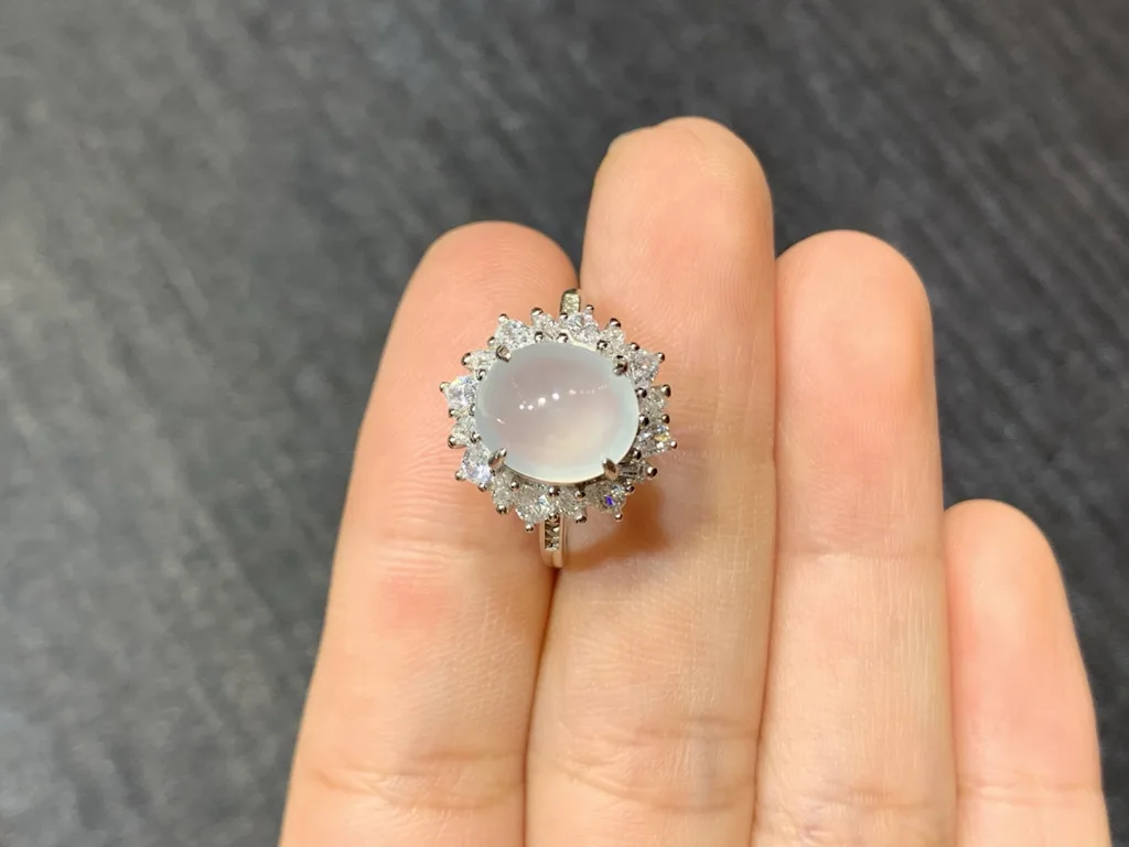 High-Icy Glowing Natural Jadeite Cabochon Ring — S925 Silver · No. 9820 (photo 3)