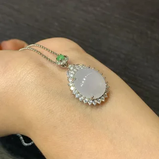 Icy Glowing Natural Jadeite Cabochon Pendant — S925 Silver · No. ACA6 (photo 4)