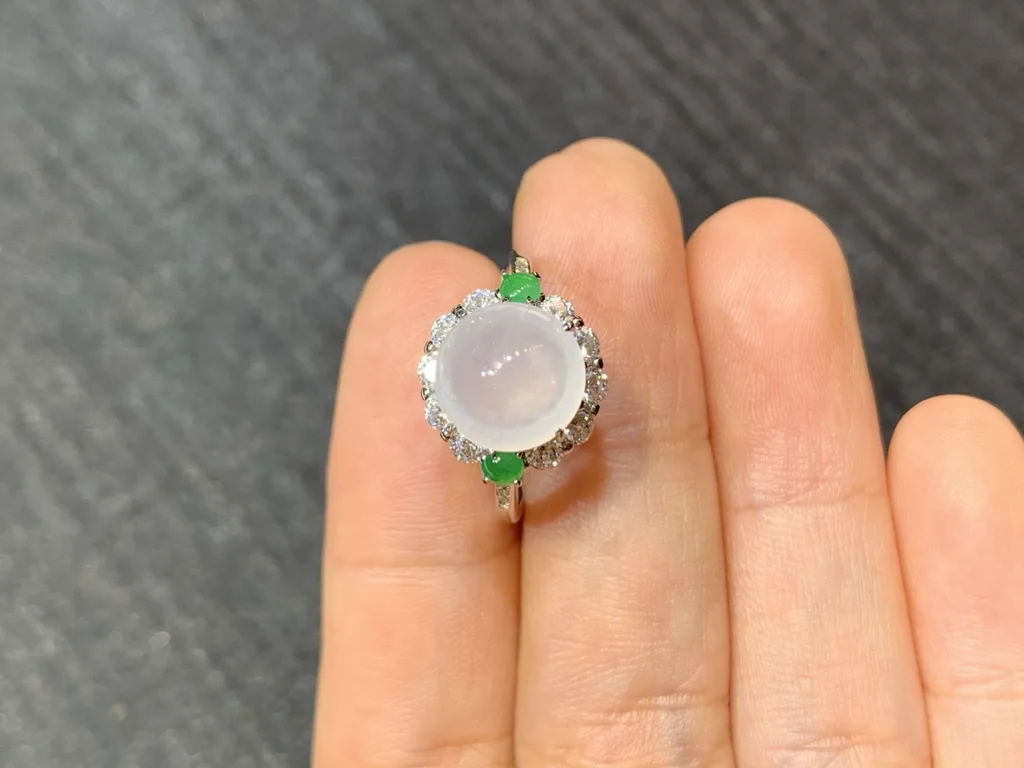 High-Icy Glowing Natural Jadeite Cabochon Ring — S925 Silver · No. 764E (photo 3)