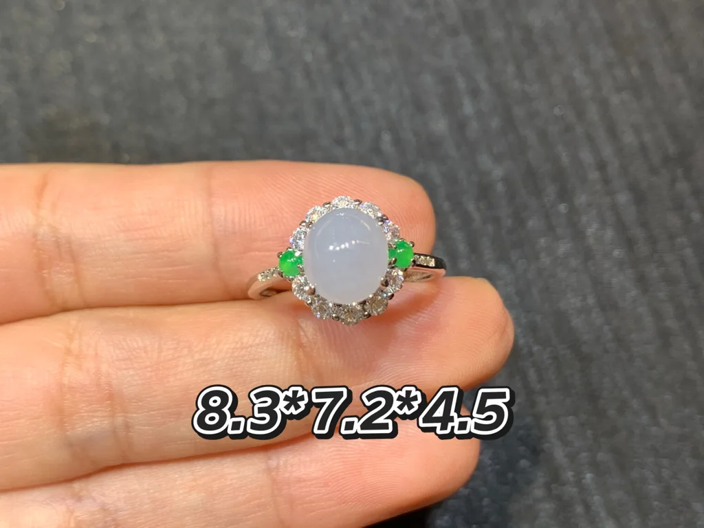 紫罗兰天然翡翠蛋面戒指 S925 银 · 编号 3D55（图 1）