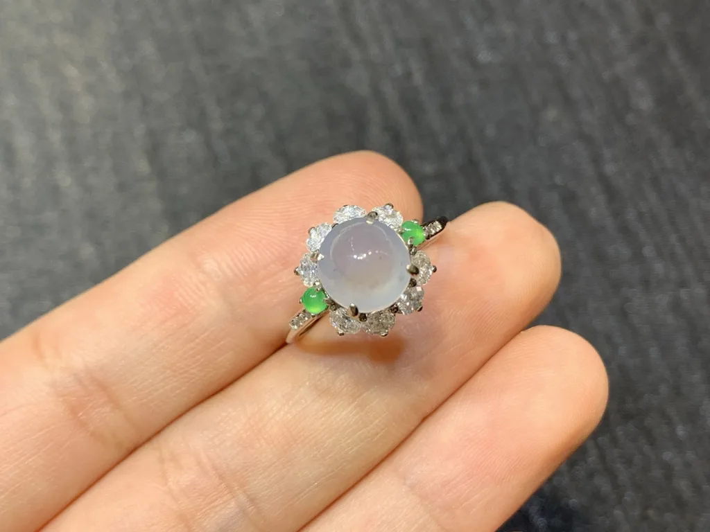 Icy Lavender Natural Jadeite Cabochon Ring — S925 Silver · No. 8FE4 (photo 2)