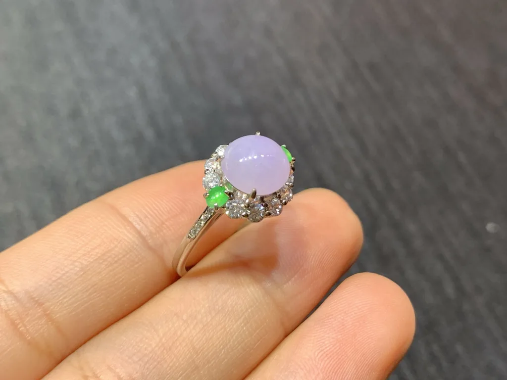 Pink-Lavender Natural Jadeite Cabochon Ring — S925 Silver · No. BF9E (photo 4)