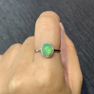 High-Icy Clear Green Natural Jadeite Cabochon Ring — S925 Silver · No. A471 (photo 5)