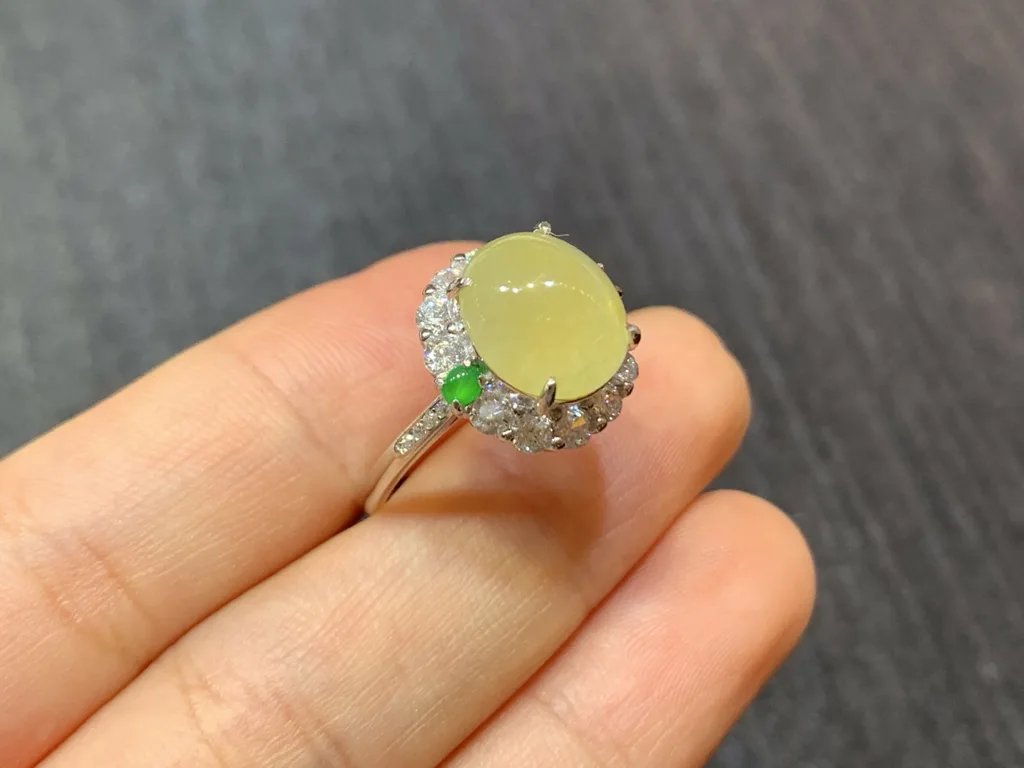 High-Icy Honey Yellow Natural Jadeite Cabochon Ring — S925 Silver · No. 63FB (photo 4)