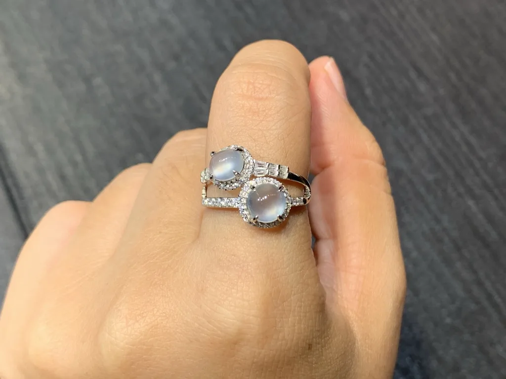 High-Icy Radiant Cabochon Natural Jadeite Twin Cabochon Ring — S925 Silver · No. 29CF (photo 5)