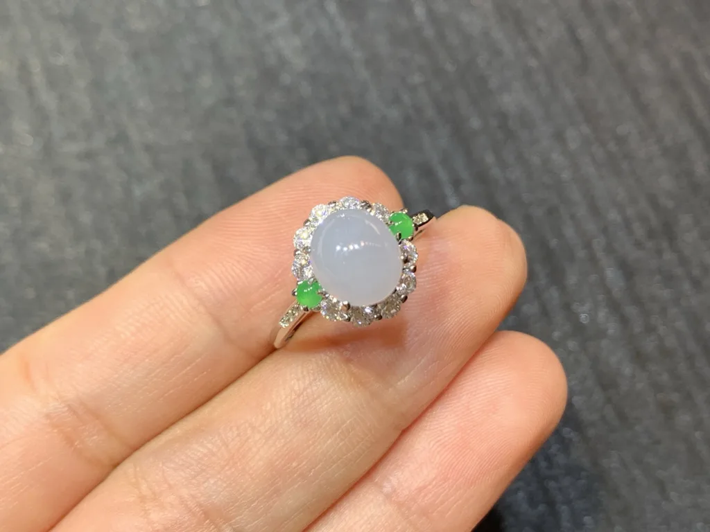 紫罗兰天然翡翠蛋面戒指 S925 银 · 编号 3D55（图 2）