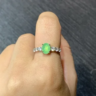 Icy Vivid Green Natural Jadeite Cabochon Ring — S925 Silver · No. E8F3 (photo 5)