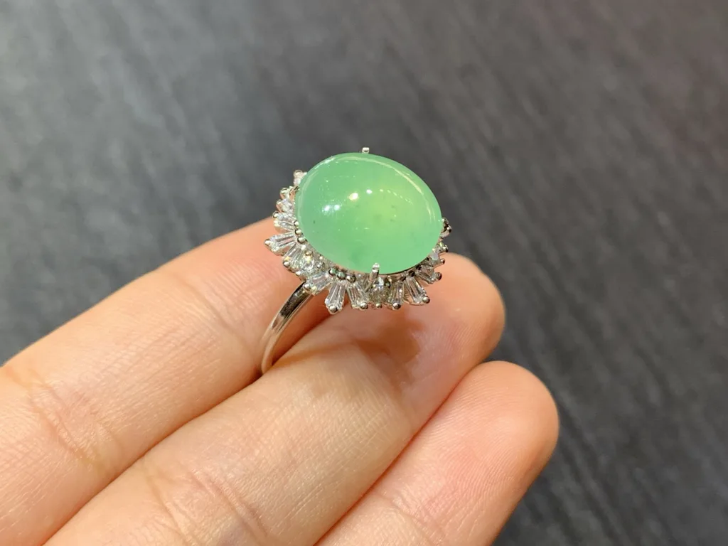 High-Icy Clear Green Natural Jadeite Cabochon Ring — S925 Silver · No. 2CC3 (photo 4)