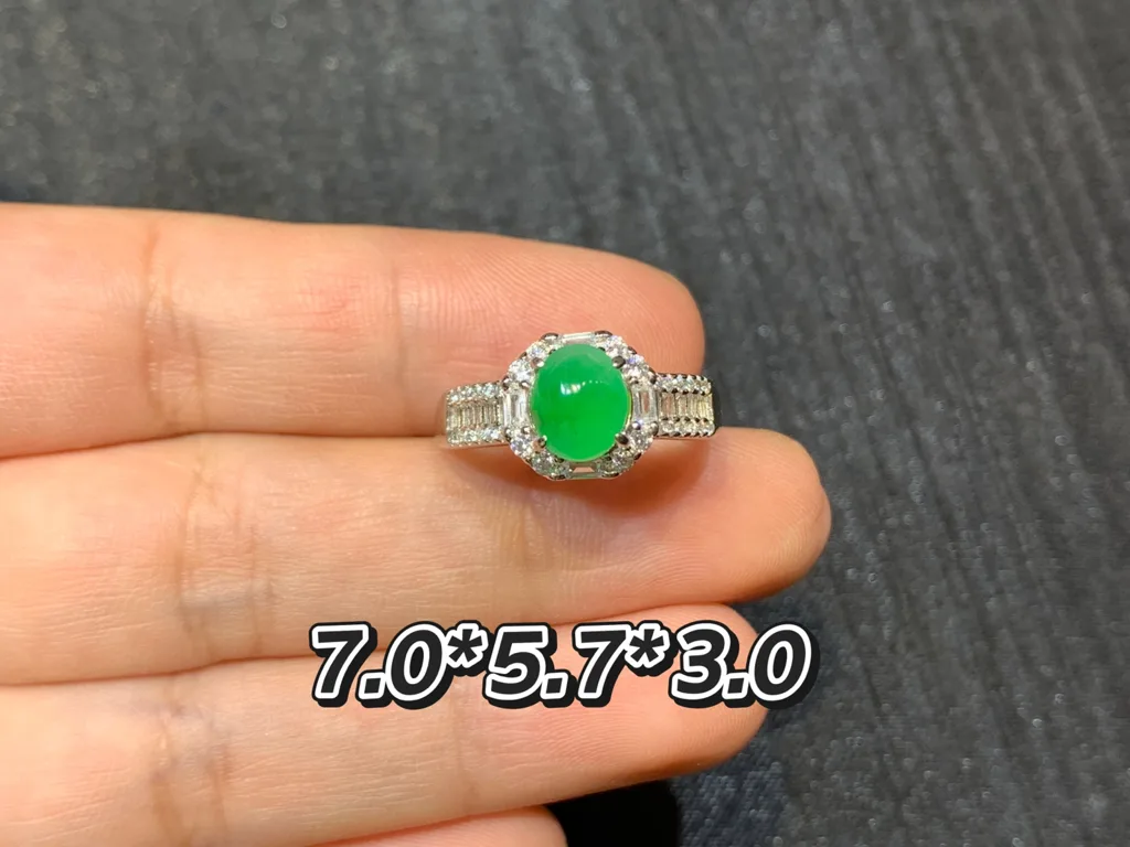 High-Icy Vivid Green Natural Jadeite Cabochon Ring — S925 Silver · No. 9F63 (photo 1)