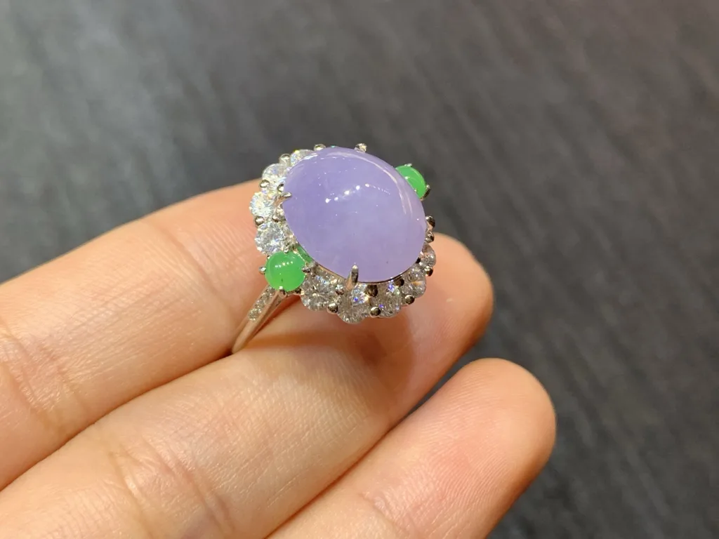 Lavender Natural Jadeite Cabochon Ring — S925 Silver · No. 54D3 (photo 4)