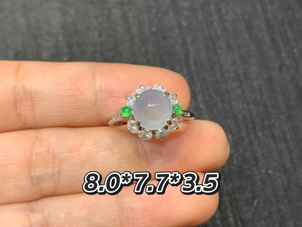 Icy Lavender Natural Jadeite Cabochon Ring — S925 Silver · No. 8FE4 (photo 1)