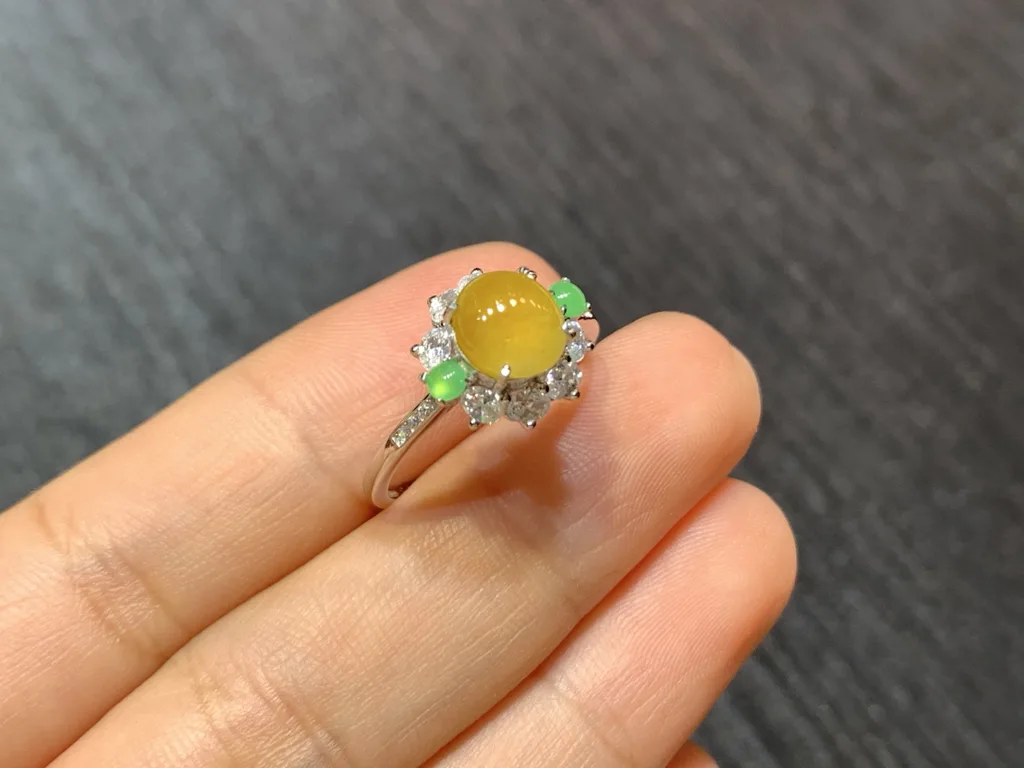 High-Icy Honey Yellow Natural Jadeite Cabochon Ring — S925 Silver · No. A16E (photo 4)