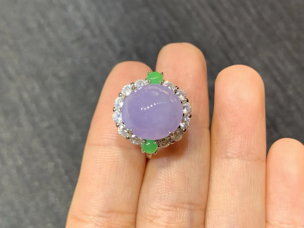 Lavender Natural Jadeite Cabochon Ring — S925 Silver · No. 54D3 (photo 3)